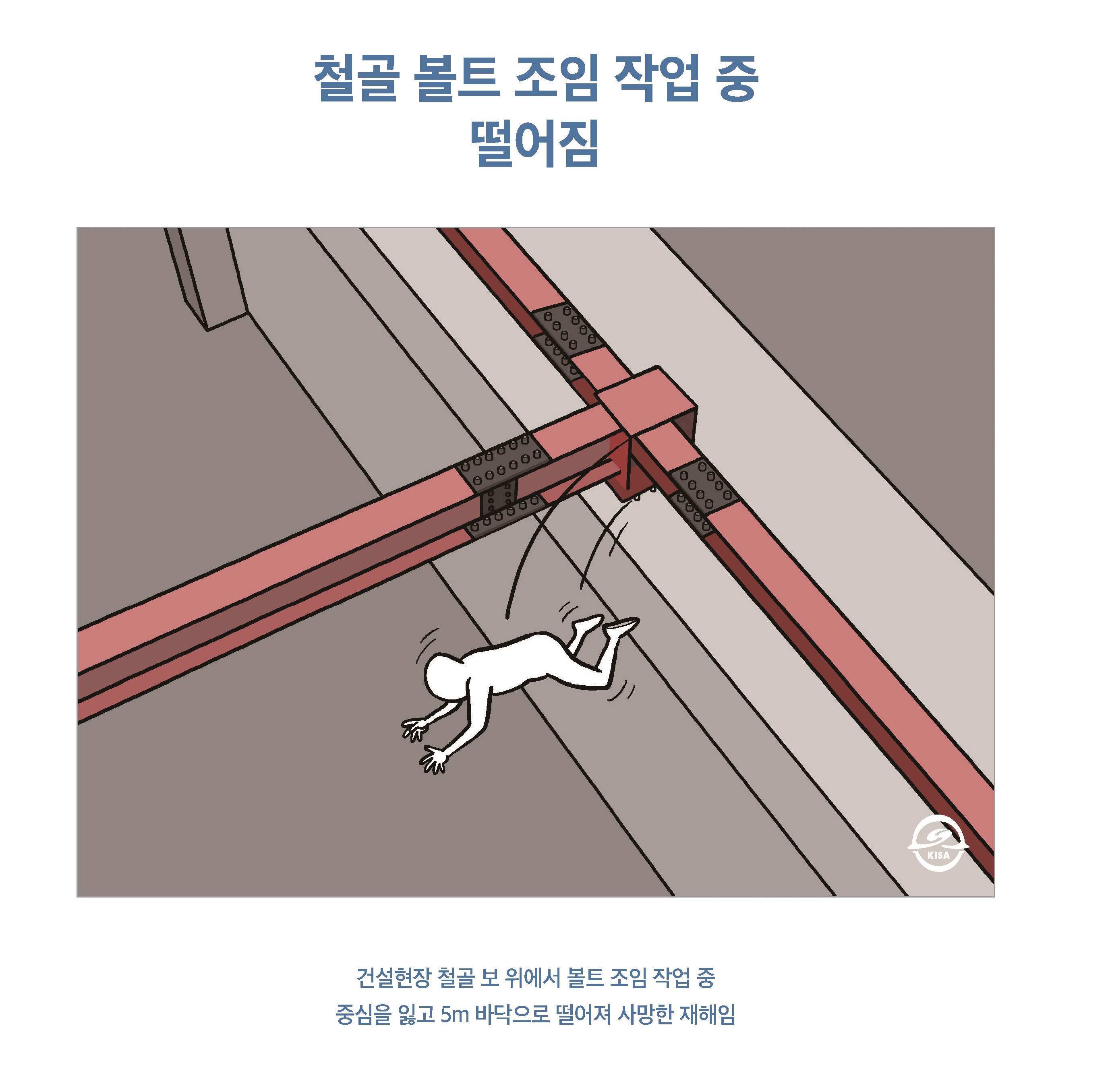 철골 볼트 조임 작업 중 떨어짐